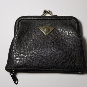 Women's Classic Traditions Kiss Lock Leather Coin Purse Wallet Clutch